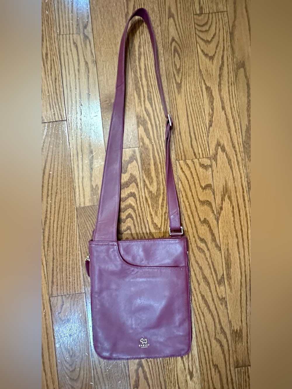 Radley London Burgundy Leather Zip Top Crossbody Bag